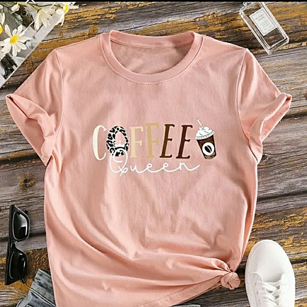 Women's Pink Graphic T-shirt - "Coffee Queen", NWOT